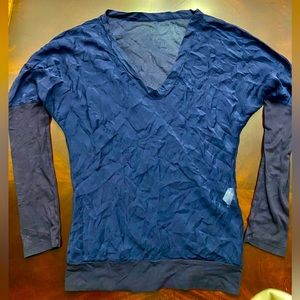 100%Silk with 1/2 sleeves 89%Cotton&11%Elastin Made in Italy Sz S Dark Blue Top